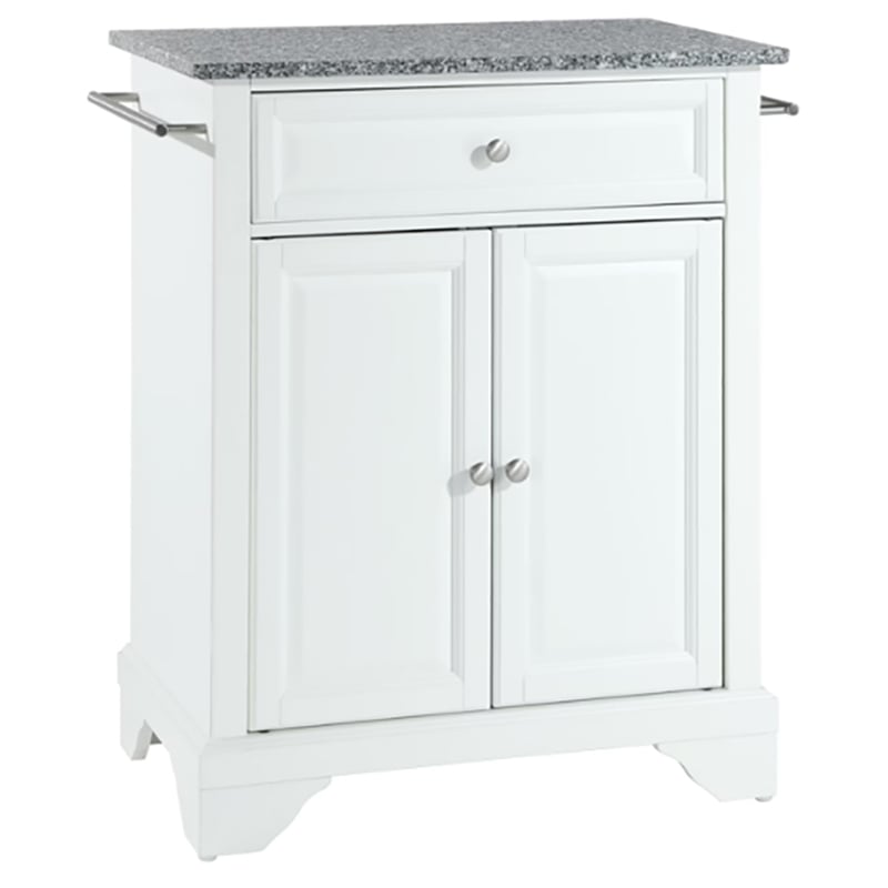 Pemberly Row Gray Granite Top Portable Kitchen Island in White