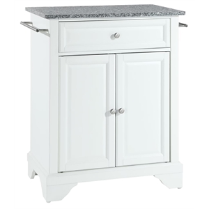 Pemberly Row Gray Granite Top Portable Kitchen Island in White