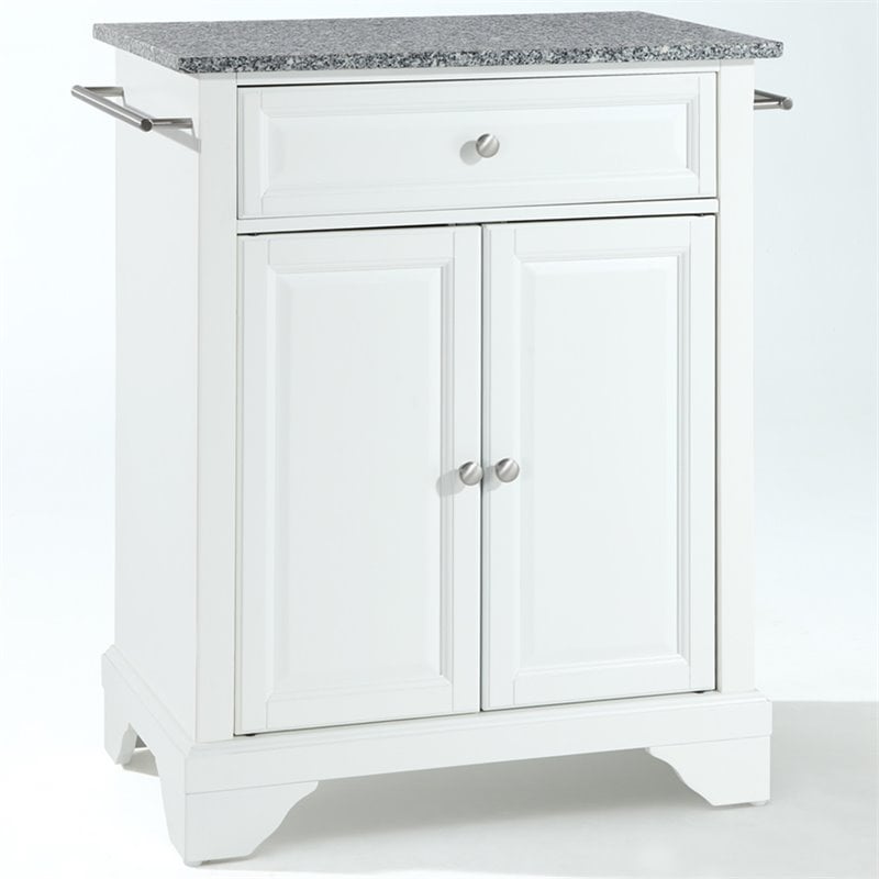 Pemberly Row Gray Granite Top Portable Kitchen Island in White