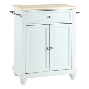 Pemberly Row Natural Wood Top Portable Kitchen Island in White