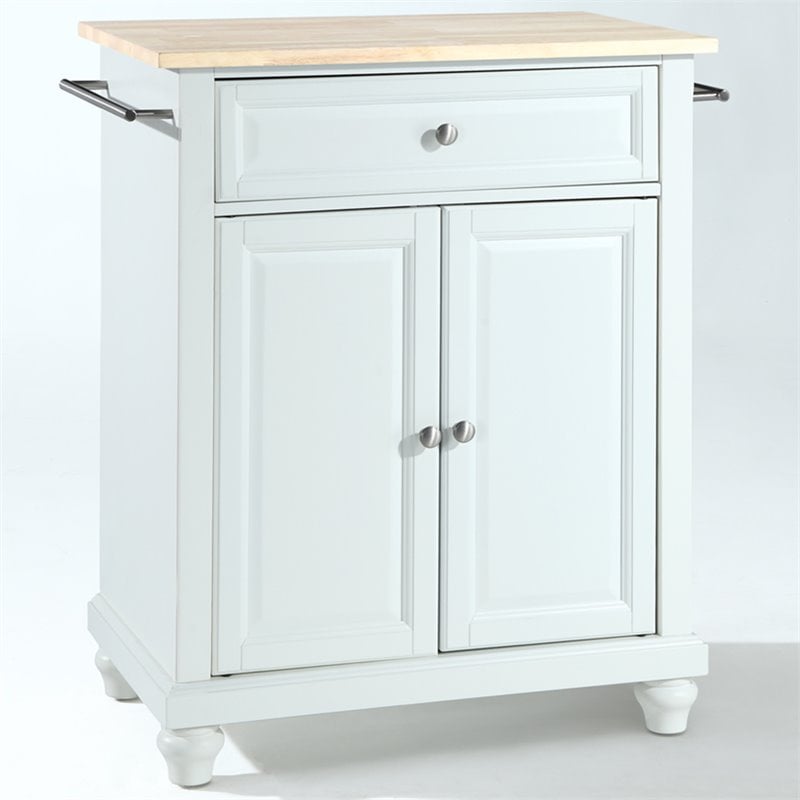 Pemberly Row Natural Wood Top Portable Kitchen Island in White