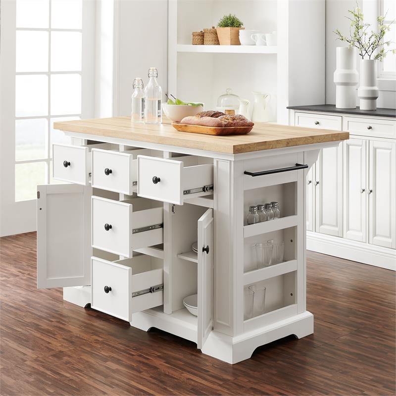 Pemberly Row Transitional Wood Kitchen Island in White/Natural