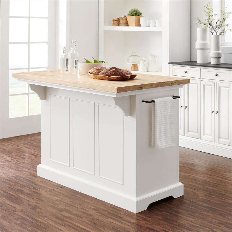 Pemberly Row Transitional Wood Kitchen Island in White/Natural