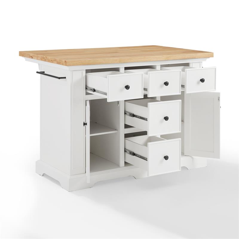 Pemberly Row Transitional Wood Kitchen Island in White/Natural