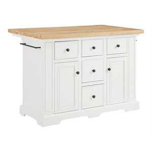 Pemberly Row Transitional Wood Kitchen Island in White/Natural