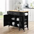 Pemberly Row Contemporary Wood Top Kitchen Island Cart in Black