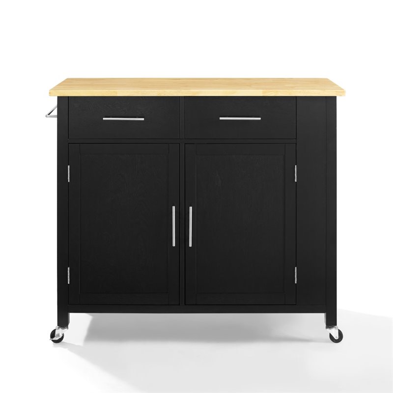 Pemberly Row Contemporary Wood Top Kitchen Island Cart in Black