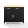 Pemberly Row Contemporary Wood Top Kitchen Island Cart in Black