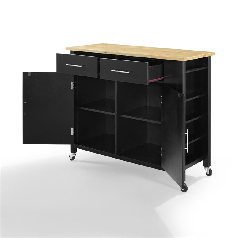 Pemberly Row Contemporary Wood Top Kitchen Island Cart in Black