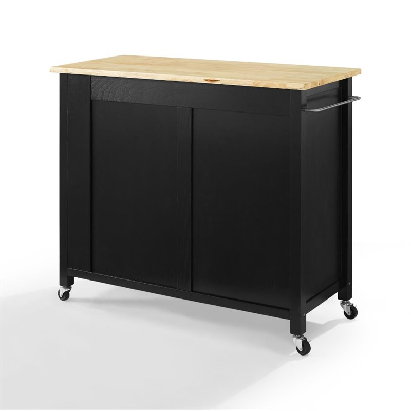Pemberly Row Contemporary Wood Top Kitchen Island Cart in Black