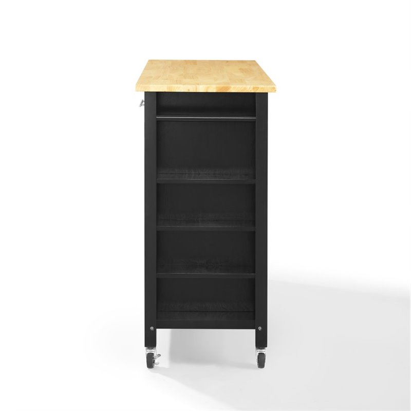 Pemberly Row Contemporary Wood Top Kitchen Island Cart in Black
