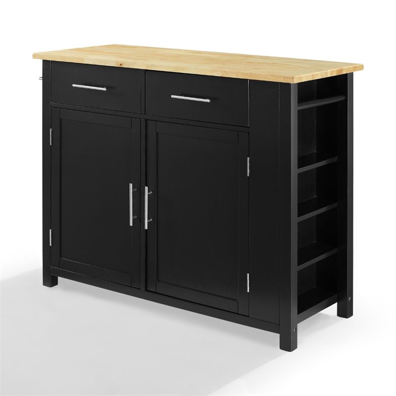 Pemberly Row Contemporary Wood Top Kitchen Island Cart in Black