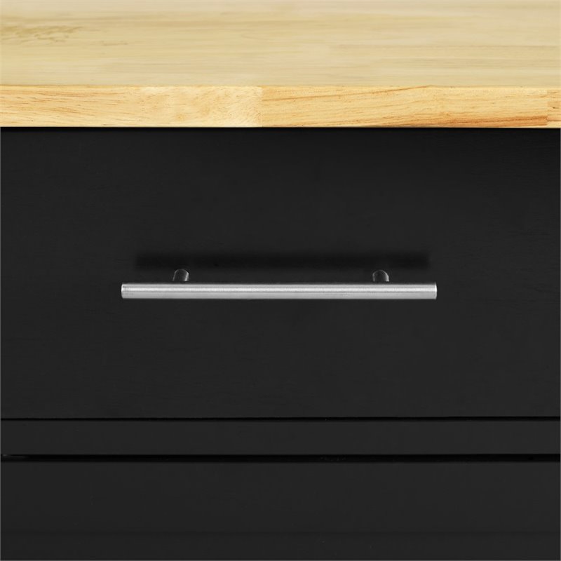 Pemberly Row Contemporary Wood Top Kitchen Island Cart in Black