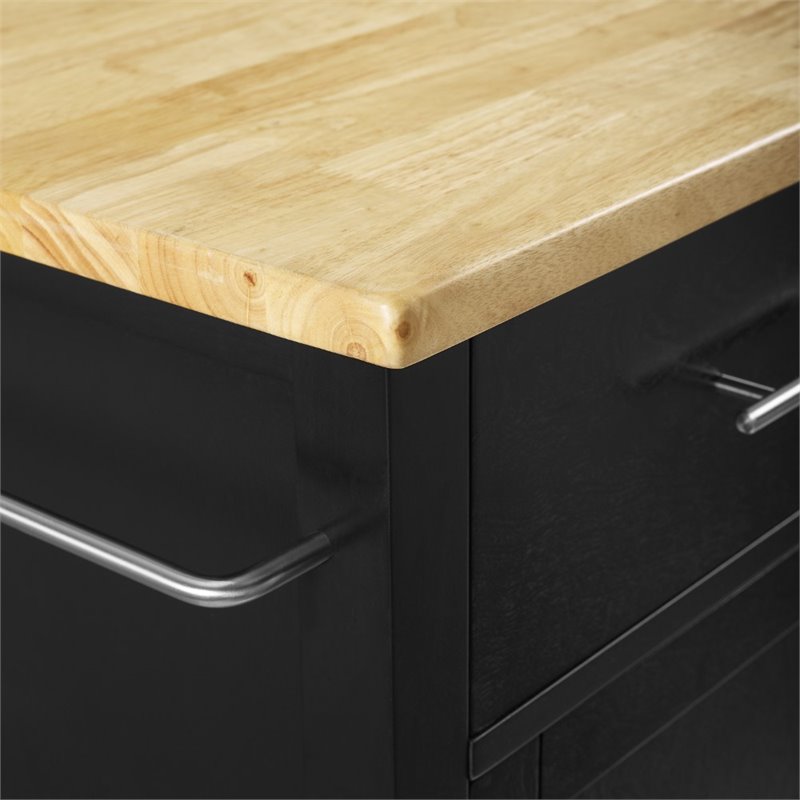 Pemberly Row Contemporary Wood Top Kitchen Island Cart in Black
