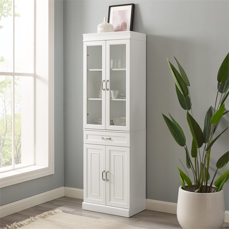 Pemberly Row 2-Cabinet Traditional Wood Pantry in White/Chrome