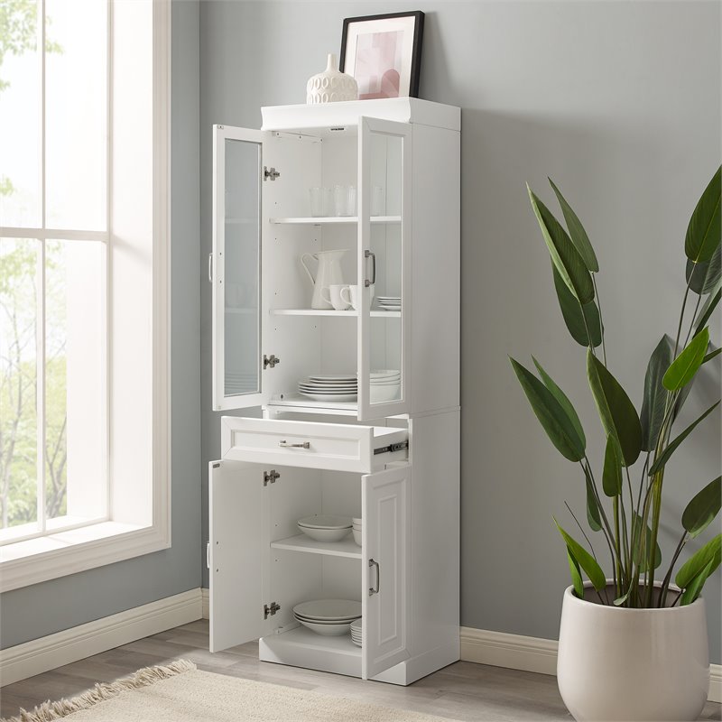 Pemberly Row 2-Cabinet Traditional Wood Pantry in White/Chrome