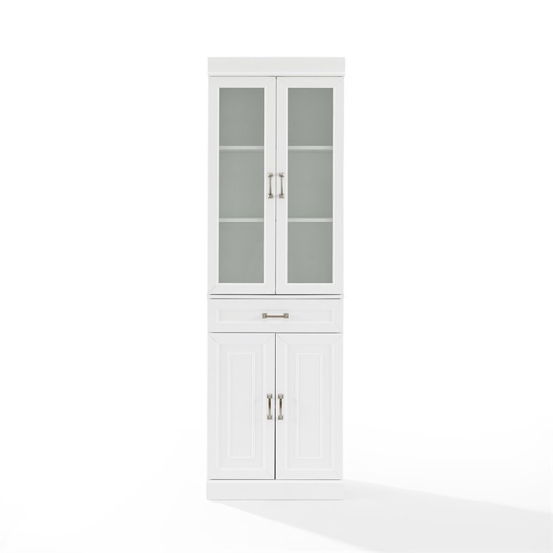Pemberly Row 2-Cabinet Traditional Wood Pantry in White/Chrome
