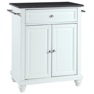 Pemberly Row Black Granite Top Portable Kitchen Island in White