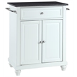 Pemberly Row Black Granite Top Portable Kitchen Island in White
