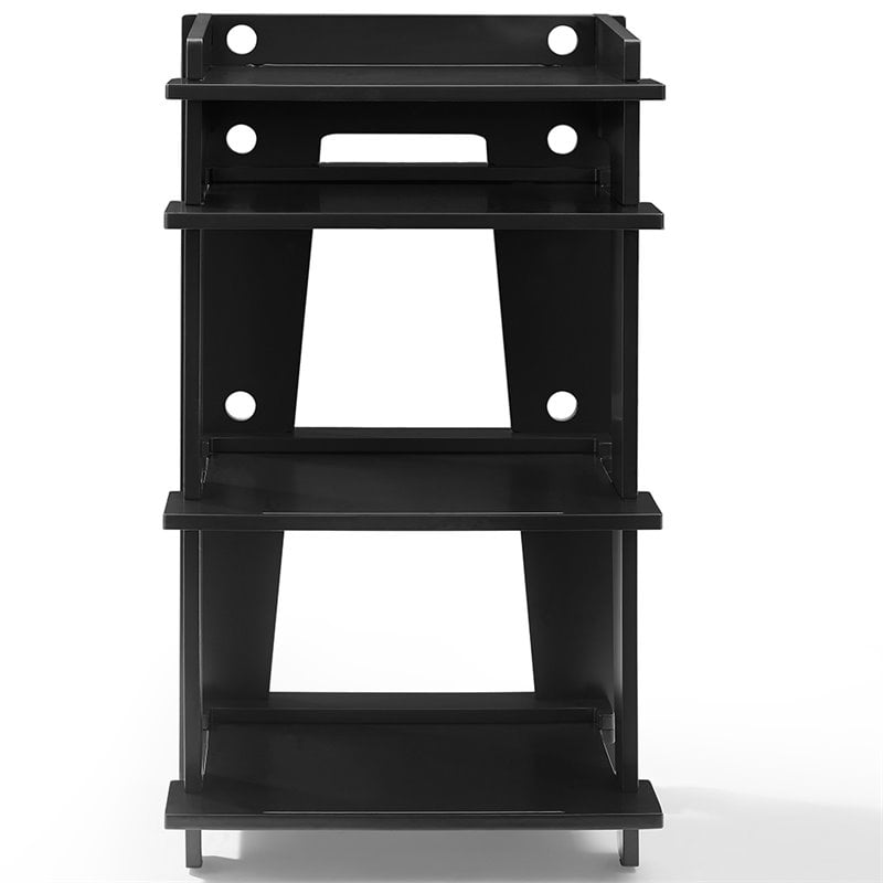 Pemberly Row Modern Wood Turntable Stand with Shelves in Black
