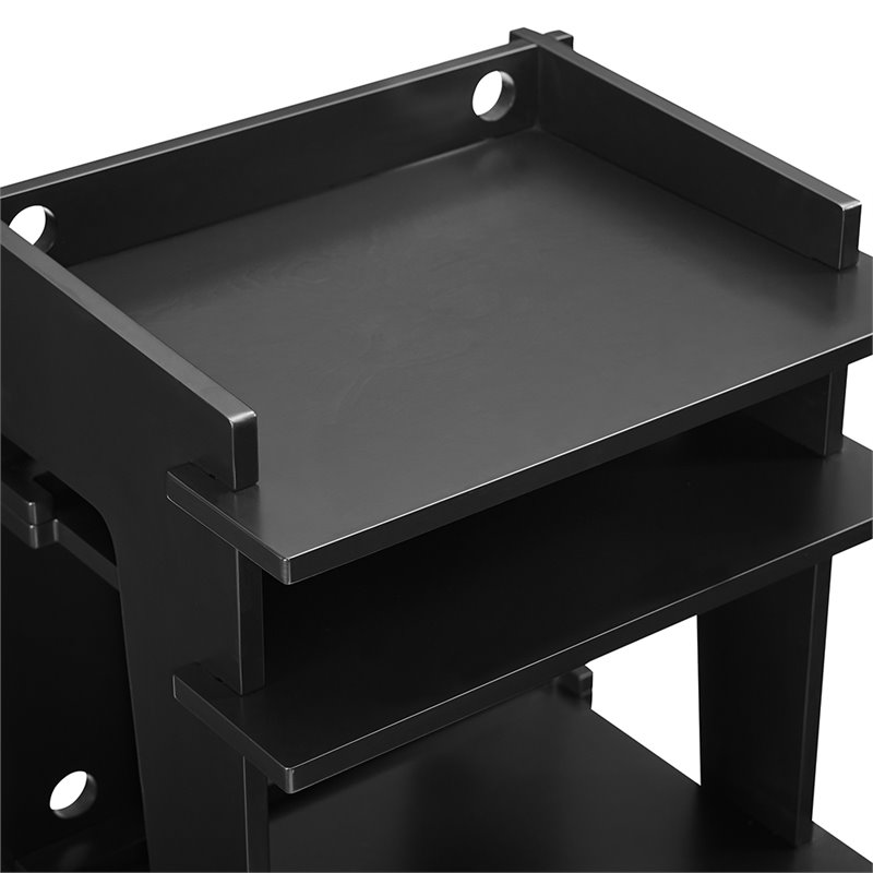 Pemberly Row Modern Wood Turntable Stand with Shelves in Black