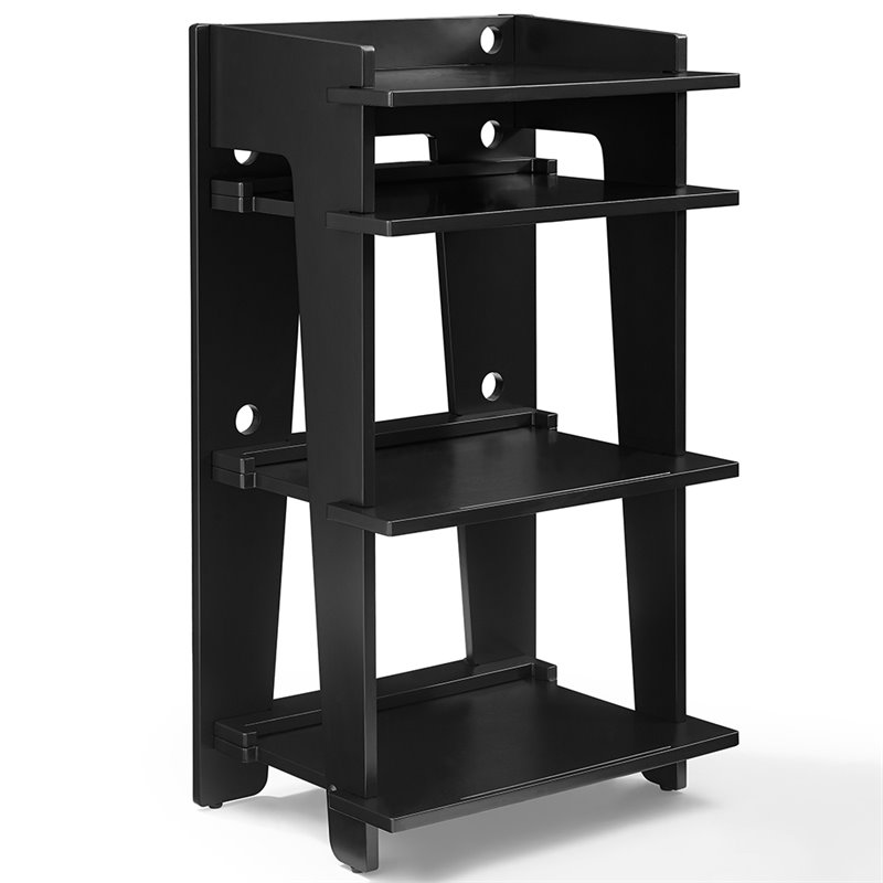 Pemberly Row Modern Wood Turntable Stand with Shelves in Black