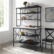 Pemberly Row 2-Piece Metal/Faux Marble Bakers Rack in Matte Black/White