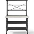 Pemberly Row 2-Piece Metal/Faux Marble Bakers Rack in Matte Black/White