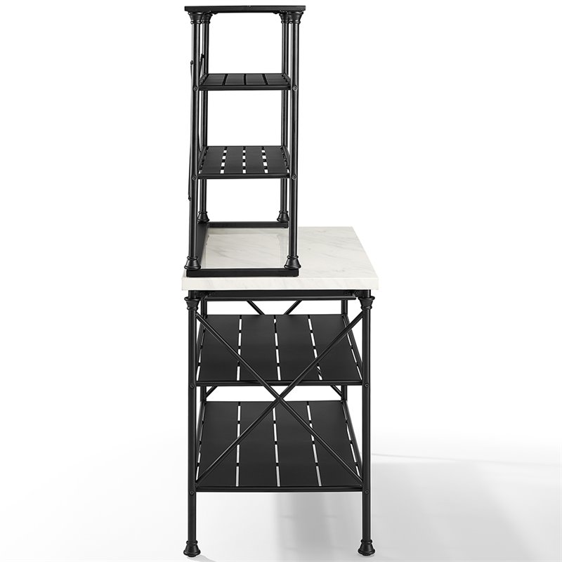 Pemberly Row 2-Piece Metal/Faux Marble Bakers Rack in Matte Black/White