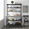 Pemberly Row 2-Piece Metal/Faux Marble Bakers Rack in Matte Black/White