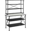 Pemberly Row 2-Piece Metal/Faux Marble Bakers Rack in Matte Black/White