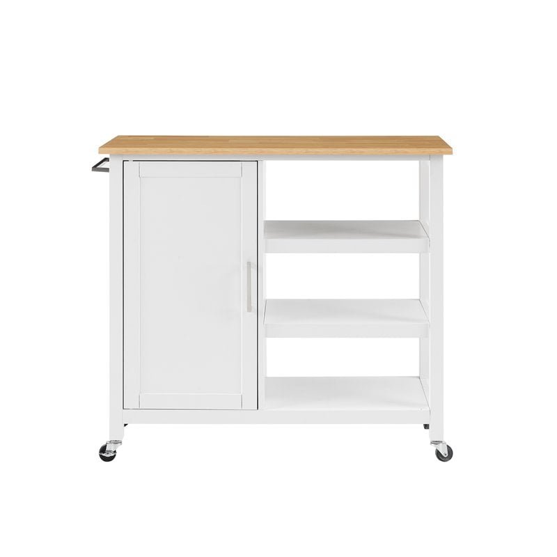 Pemberly Row 1-Door Modern Wood Kitchen Island in White/Natural