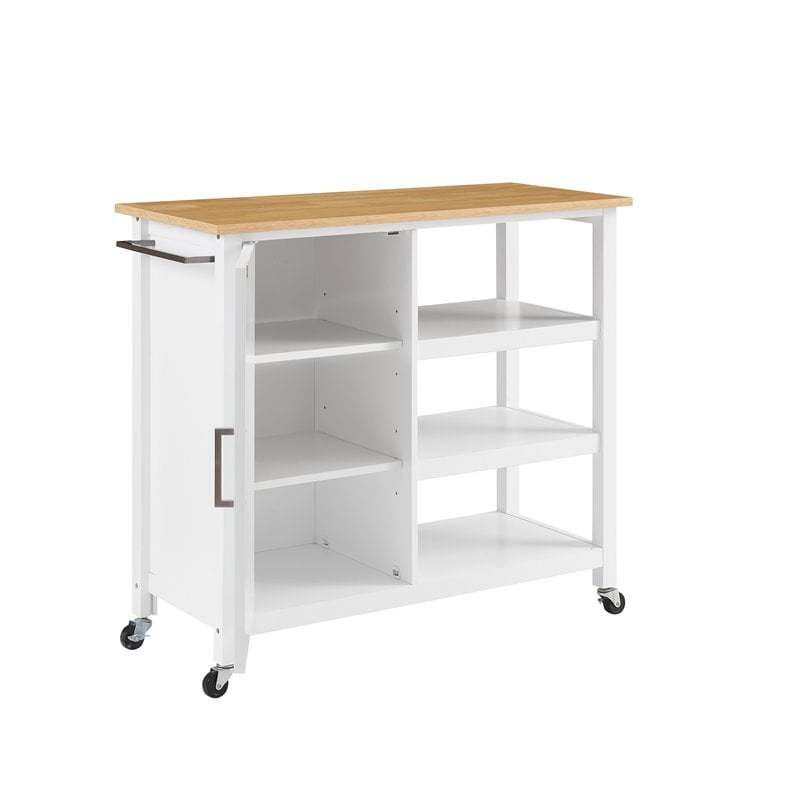 Pemberly Row 1-Door Modern Wood Kitchen Island in White/Natural