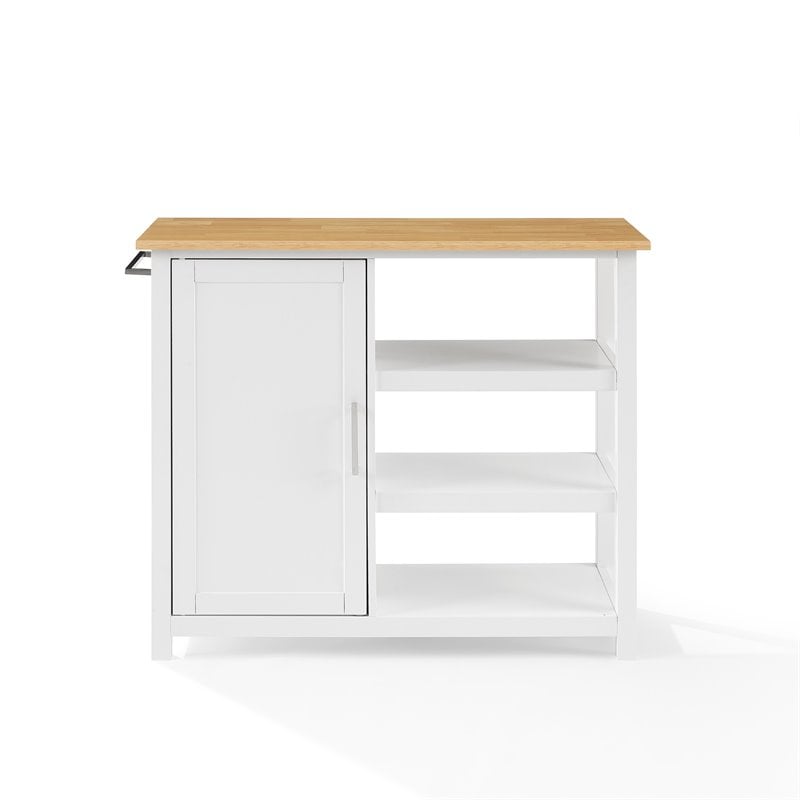 Pemberly Row 1-Door Modern Wood Kitchen Island in White/Natural