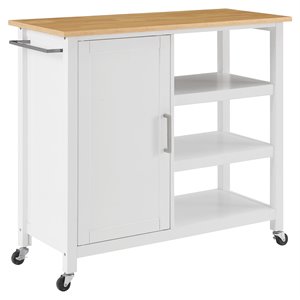 Pemberly Row 1-Door Modern Wood Kitchen Island in White/Natural