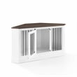 Pemberly Row Traditional Wood Corner Credenza Dog Crate in White/Dark Brown