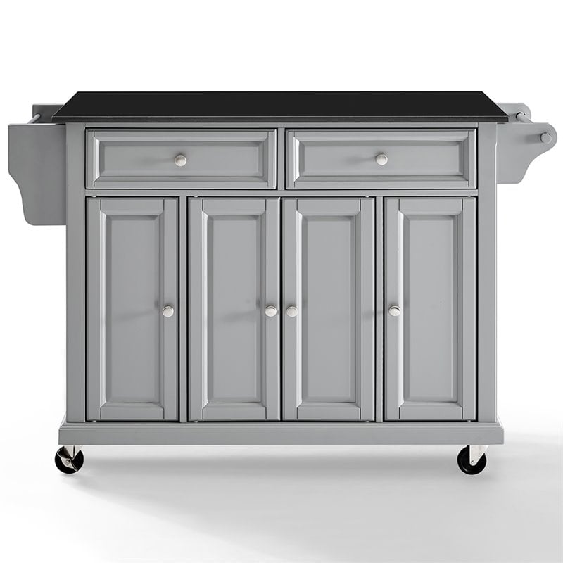 Pemberly Row Traditional Wood/Granite Kitchen Cart in Gray/Black
