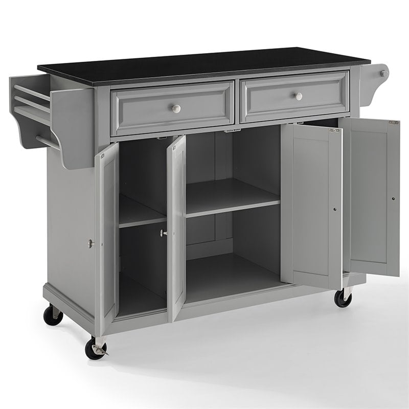 Pemberly Row Traditional Wood/Granite Kitchen Cart in Gray/Black