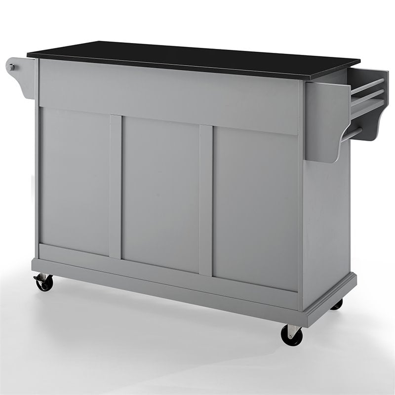 Pemberly Row Traditional Wood/Granite Kitchen Cart in Gray/Black