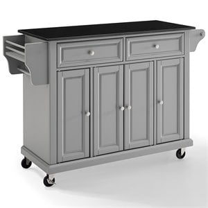 Pemberly Row Traditional Wood/Granite Kitchen Cart in Gray/Black