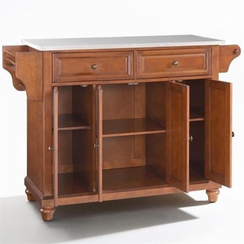 Pemberly Row Modern Stainless Steel Top Kitchen Island in Cherry