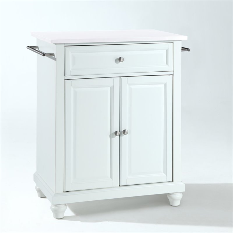 Pemberly Row Wood/Steel Portable Kitchen Island in White/Chrome