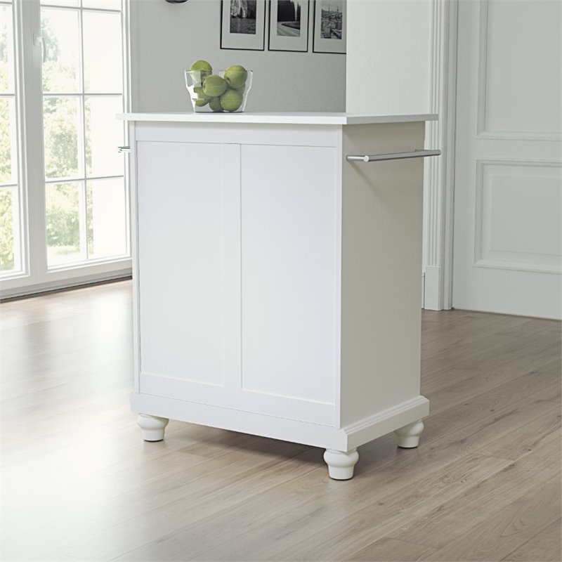Pemberly Row Wood/Steel Portable Kitchen Island in White/Chrome