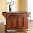 Pemberly Row Contemporary Gray Granite Top Kitchen Cart in Cherry