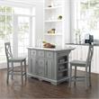 Pemberly Row 3-Piece Transitional Wood Kitchen Island Set in Gray