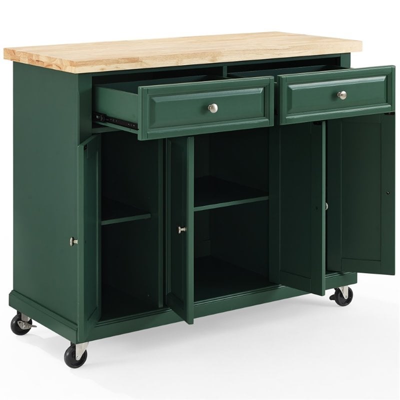 Pemberly Row Transitional Wood Kitchen Island Cart in Emerald Green
