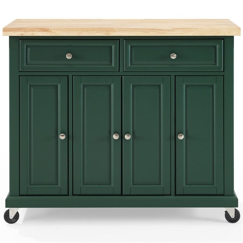 Pemberly Row Transitional Wood Kitchen Island Cart in Emerald Green
