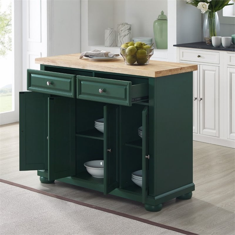 Pemberly Row Transitional Wood Kitchen Island Cart in Emerald Green