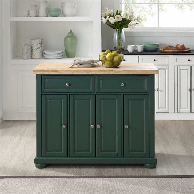 Pemberly Row Transitional Wood Kitchen Island Cart in Emerald Green