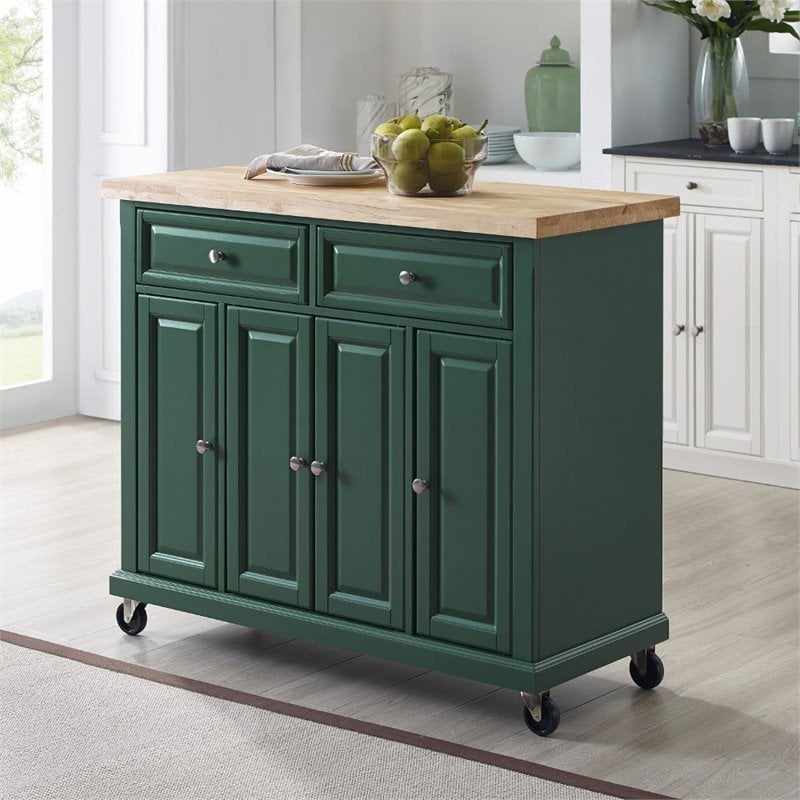 Pemberly Row Transitional Wood Kitchen Island Cart in Emerald Green